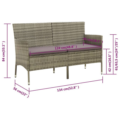 3-Seater Garden Sofa With Cushion Grey Poly Rattan