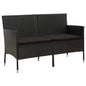 3-Seater Garden Sofa With Cushion Black Poly Rattan