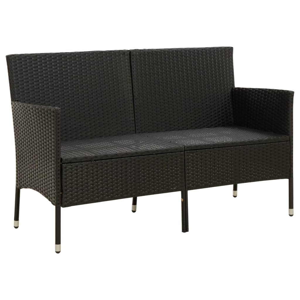 3-Seater Garden Sofa With Cushion Black Poly Rattan