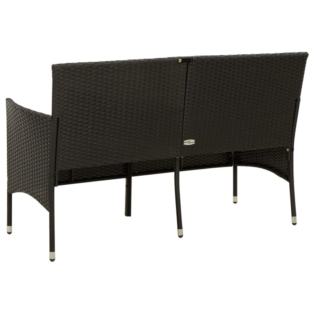 3-Seater Garden Sofa With Cushion Black Poly Rattan