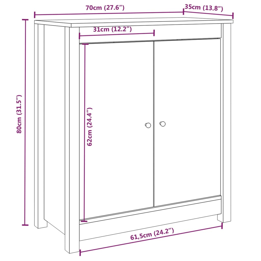 Sideboard 70X35X80 Cm Solid Wood Pine