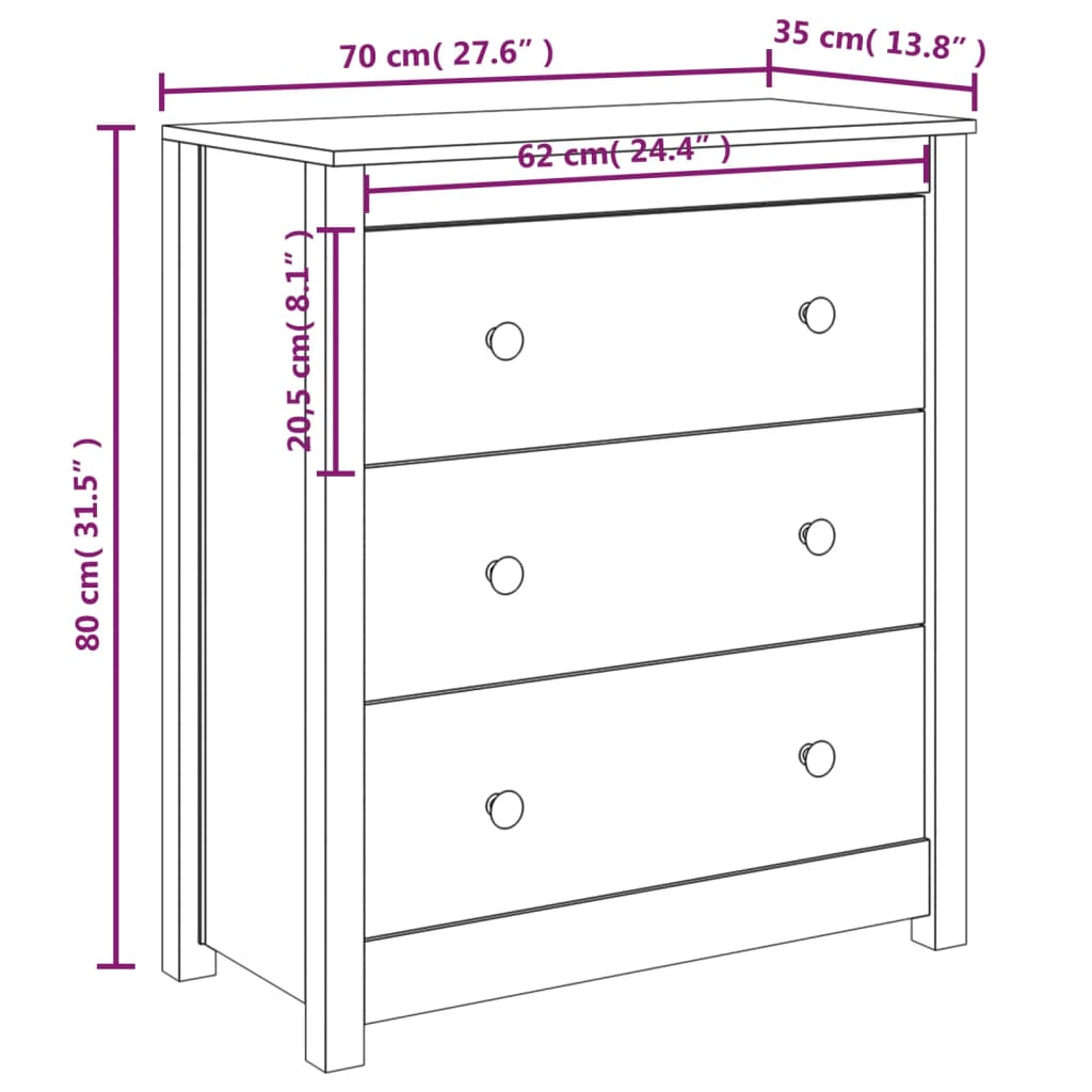 Sideboard 70X35X80 Cm Solid Wood Pine