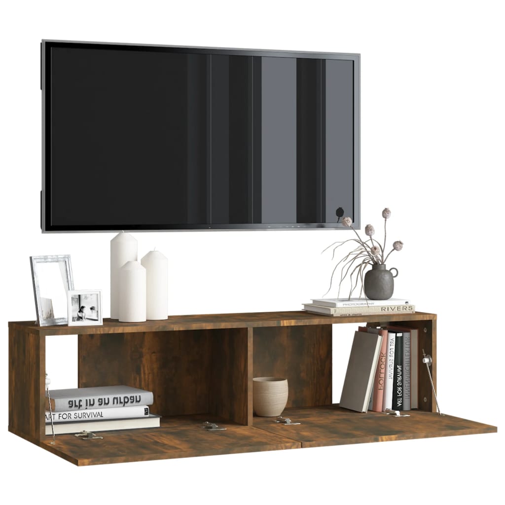 Tv Wall Cabinet Smoked Oak 120X30X30 Cm Engineered Wood