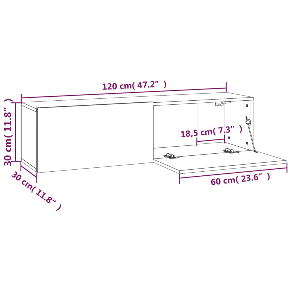 Tv Wall Cabinet Smoked Oak 120X30X30 Cm Engineered Wood