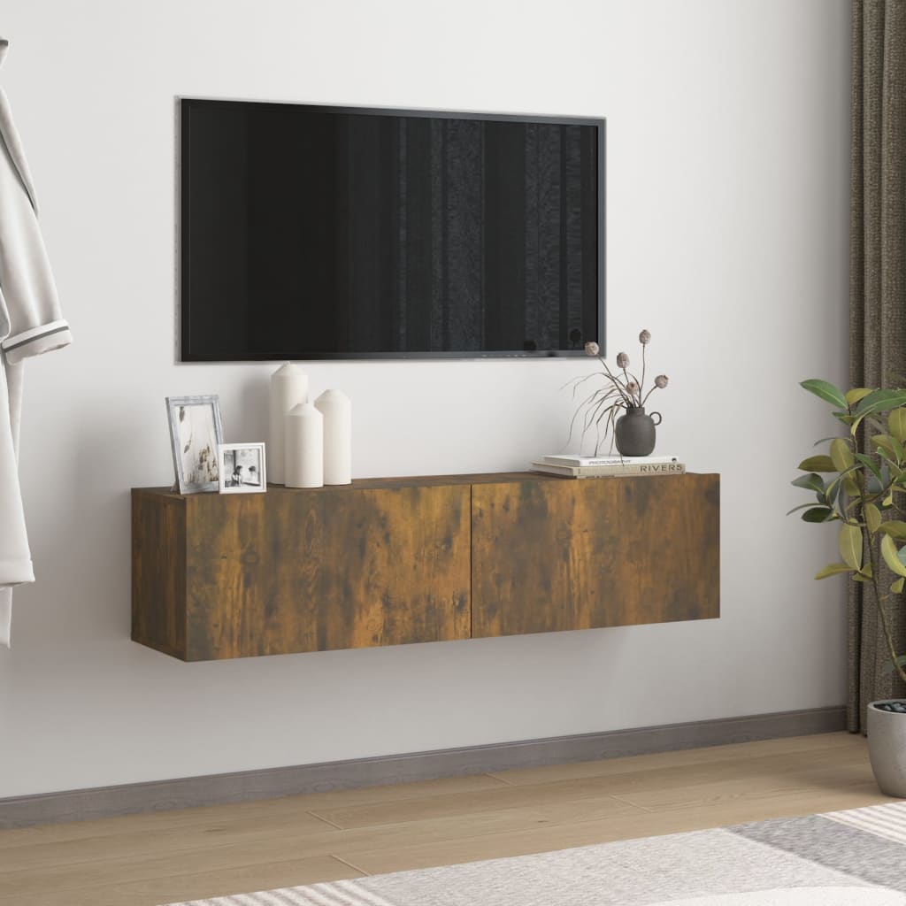 Tv Wall Cabinet Smoked Oak 120X30X30 Cm Engineered Wood