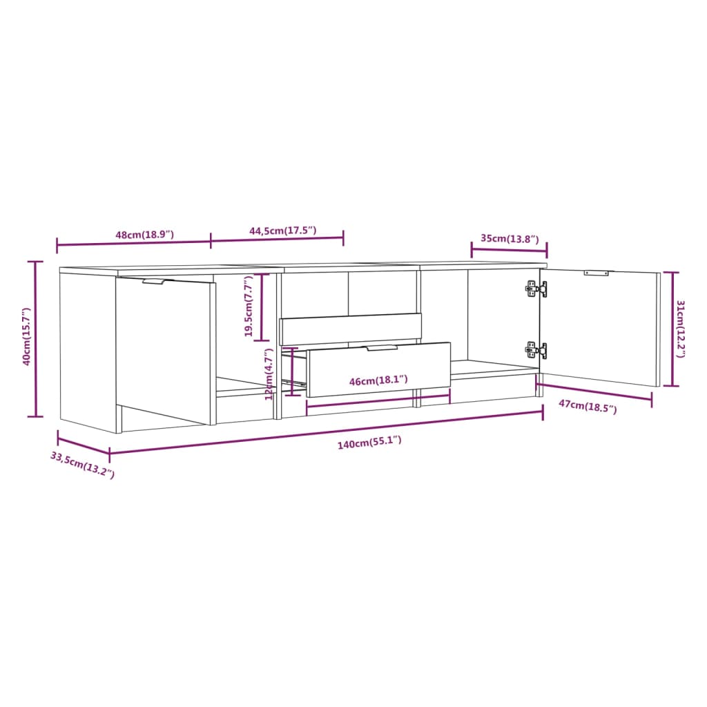 Tv Cabinet Black 140X35X40 Cm Engineered Wood