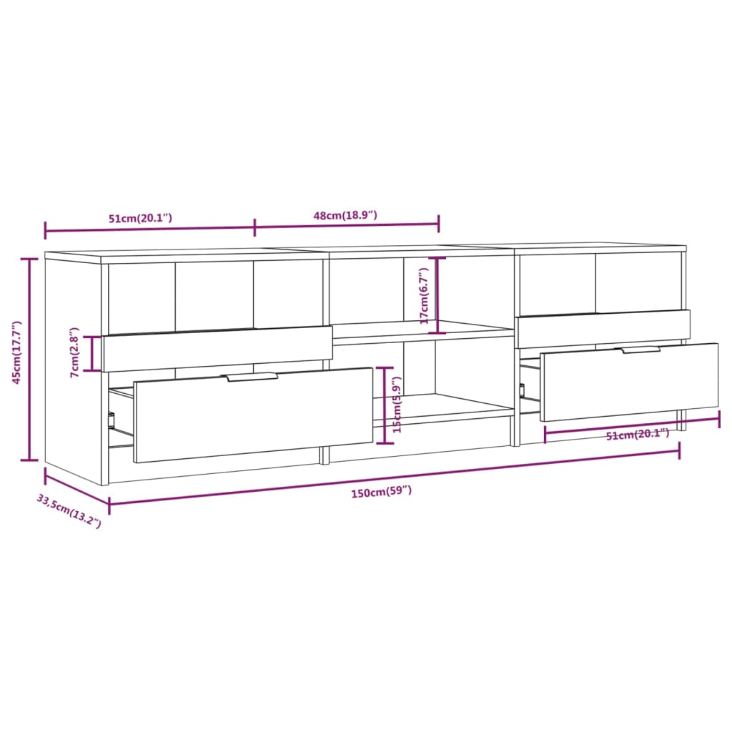 Tv Cabinet Black 150X33.5X45 Cm Engineered Wood