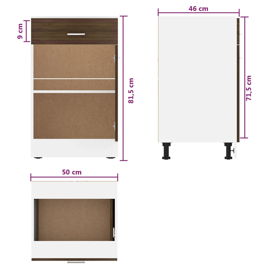 Drawer Bottom Cabinet Brown Oak 50X46X81,5 Cm Engineered Wood