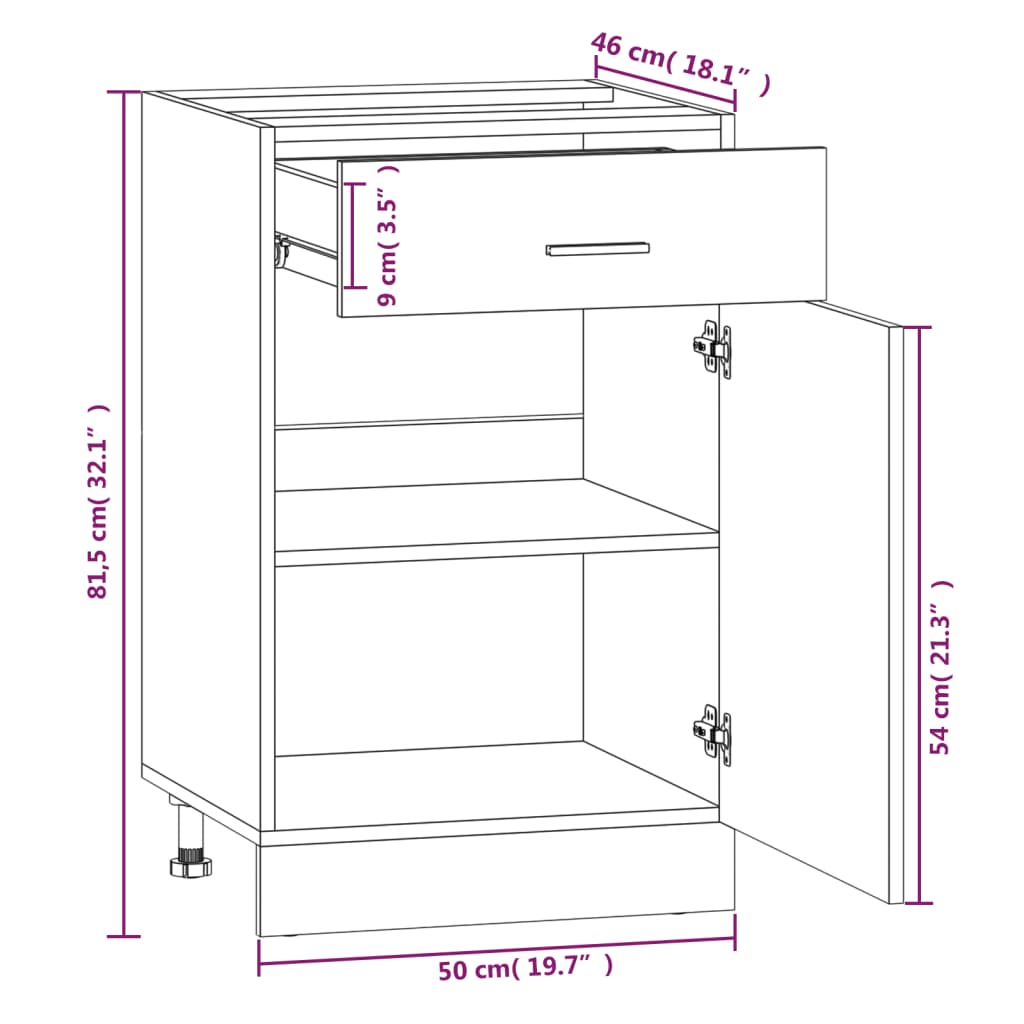 Drawer Bottom Cabinet Brown Oak 50X46X81,5 Cm Engineered Wood