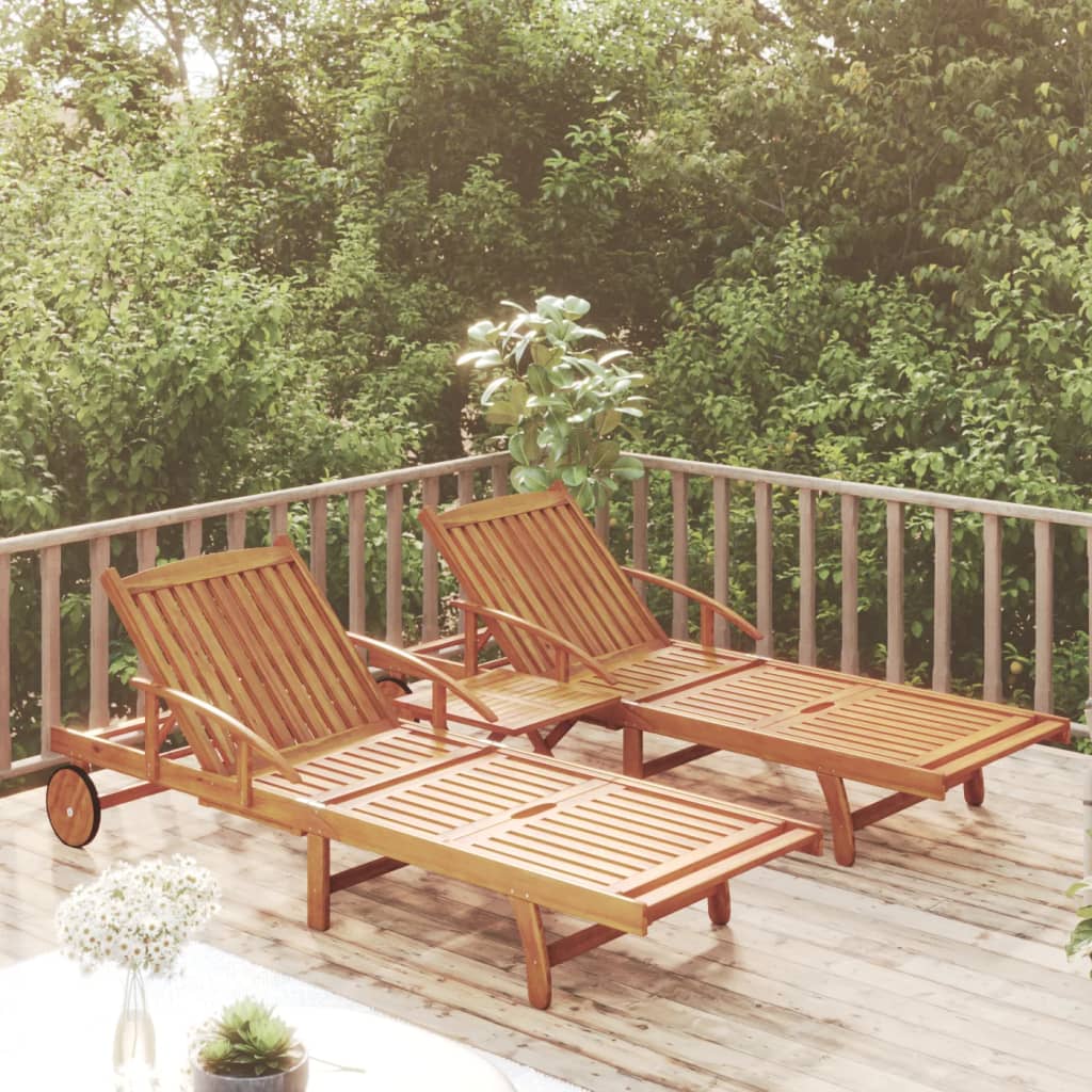 2 Piece Sunlounger Set With Table Solid Wood Acacia