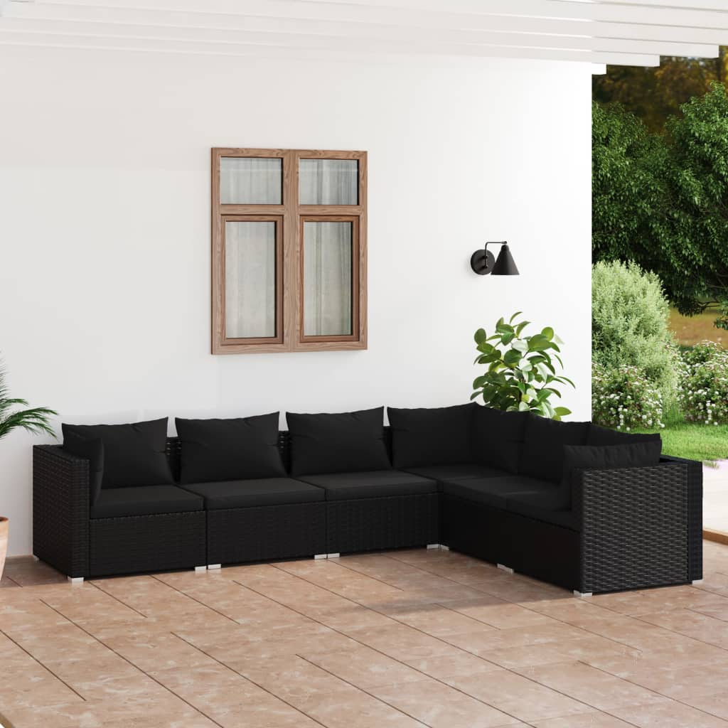 6 Piece Garden Lounge Set With Cushions Poly Rattan Black