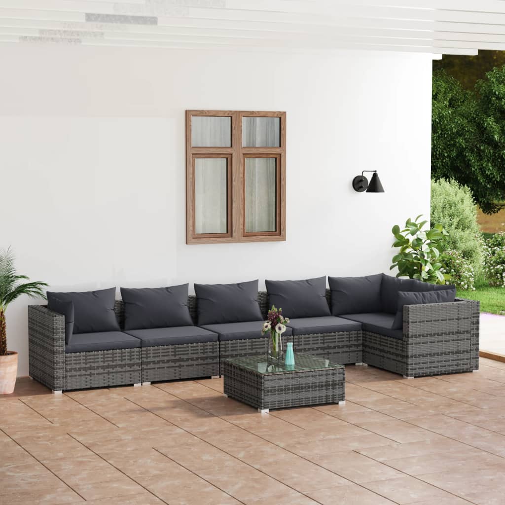 7 Piece Garden Lounge Set With Cushions Poly Rattan Grey