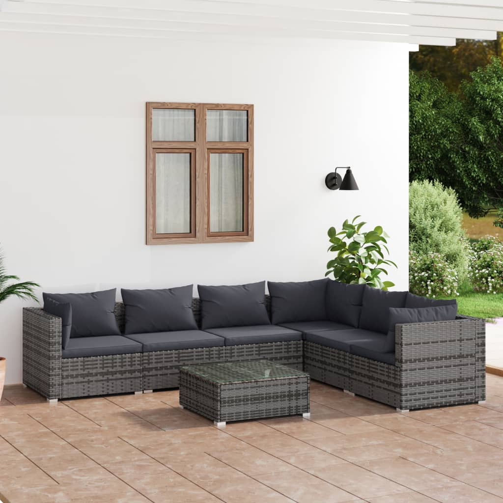 7 Piece Garden Lounge Set With Cushions Poly Rattan Grey