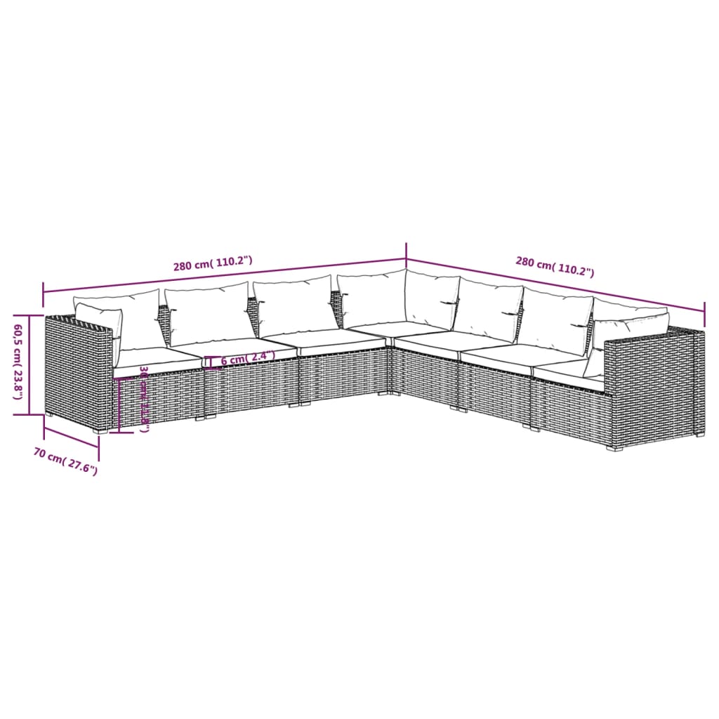 7 Piece Garden Lounge Set With Cushions Poly Rattan Grey