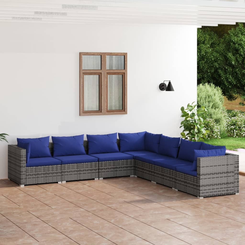 7 Piece Garden Lounge Set With Cushions Poly Rattan Grey