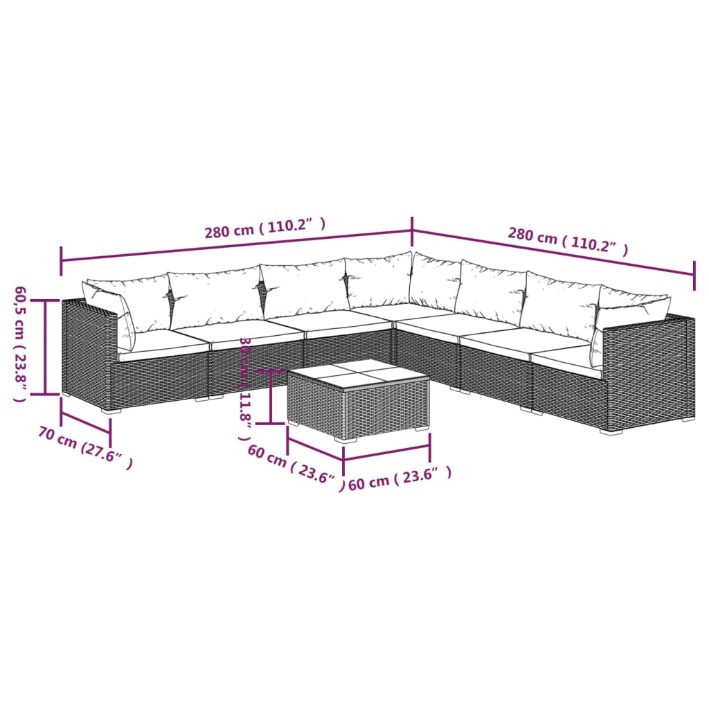 8 Piece Garden Lounge Set With Cushions Poly Rattan Grey