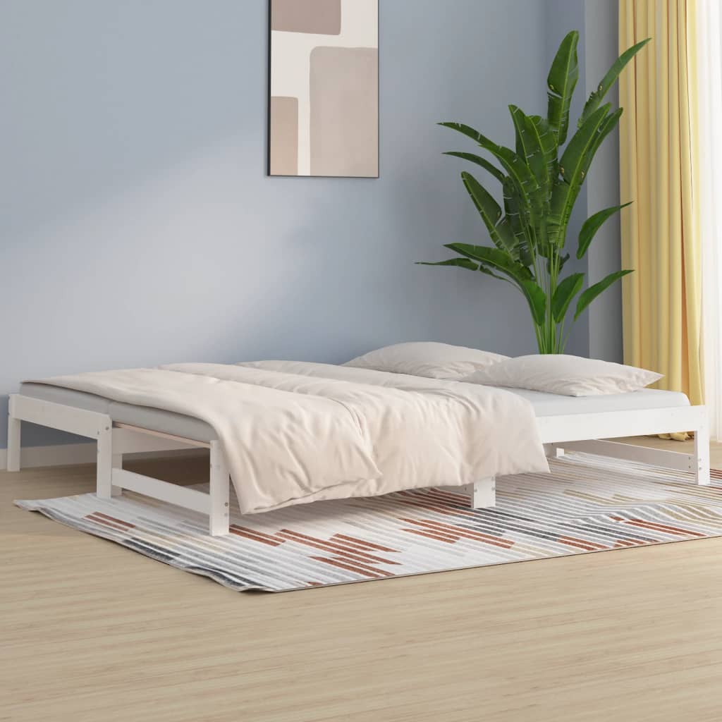 Pull-Out Day Bed White 2X(90X200) Cm Solid Wood Pine