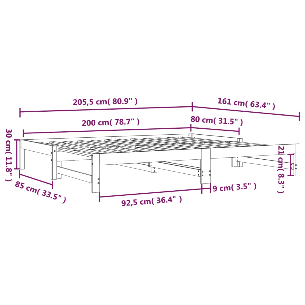 Pull-Out Day Bed White 2X(80X200) Cm Solid Wood Pine