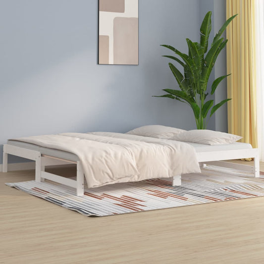 Pull-Out Day Bed White 2X(80X200) Cm Solid Wood Pine