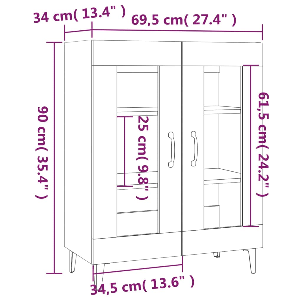 Sideboard White 69.5X34X90 Cm Engineered Wood