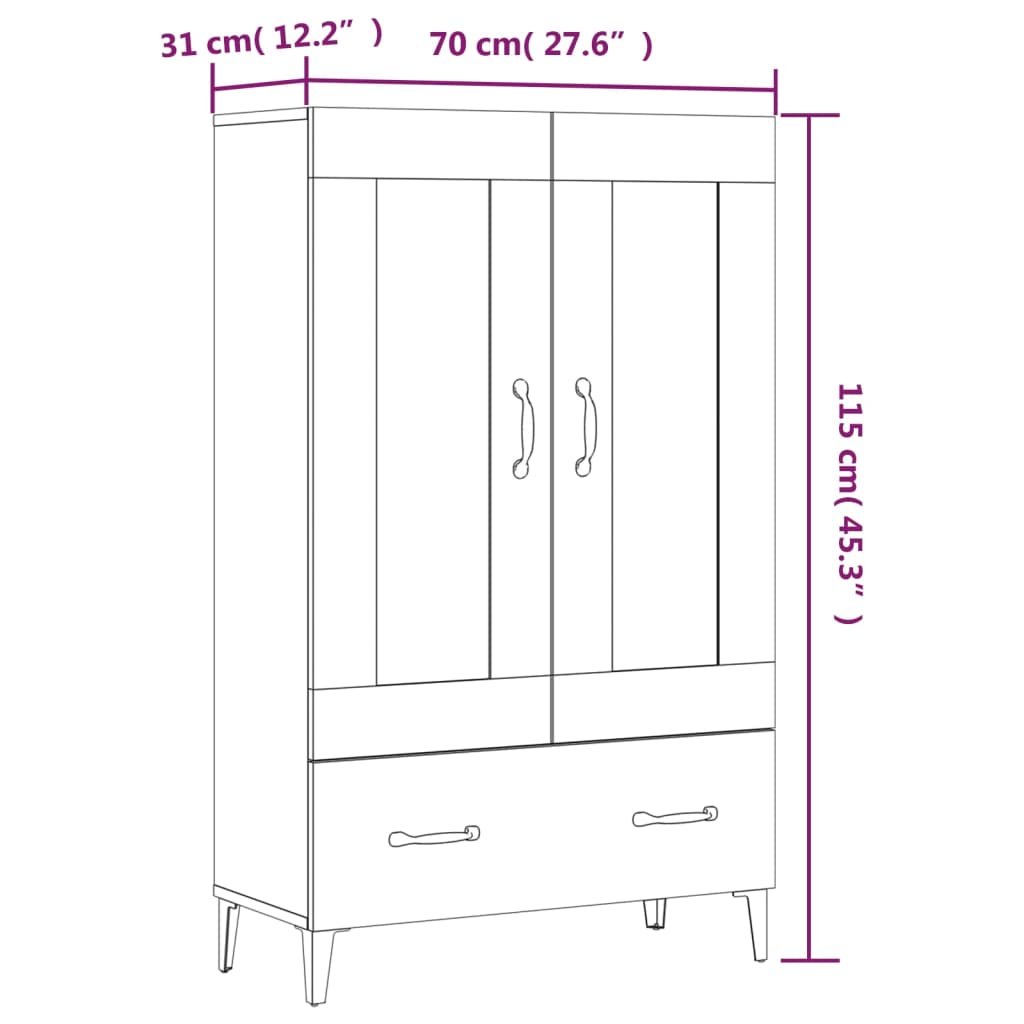 Highboard Black 70X31X115 Cm Engineered Wood