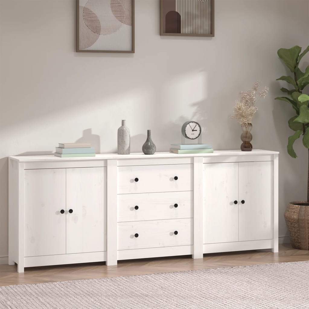 Sideboard White 210X35X80 Cm Solid Wood Pine