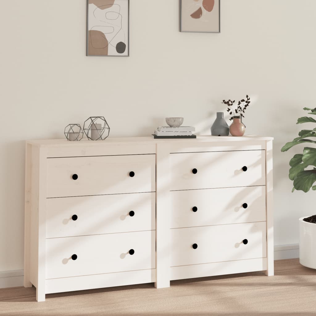 Sideboard White 140X35X80 Cm Solid Wood Pine