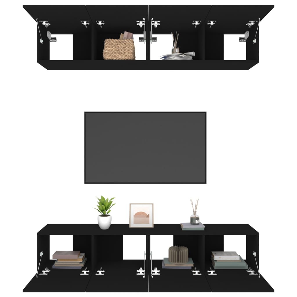 Tv Cabinets 4 Pcs Black 80X30X30 Cm Engineered Wood