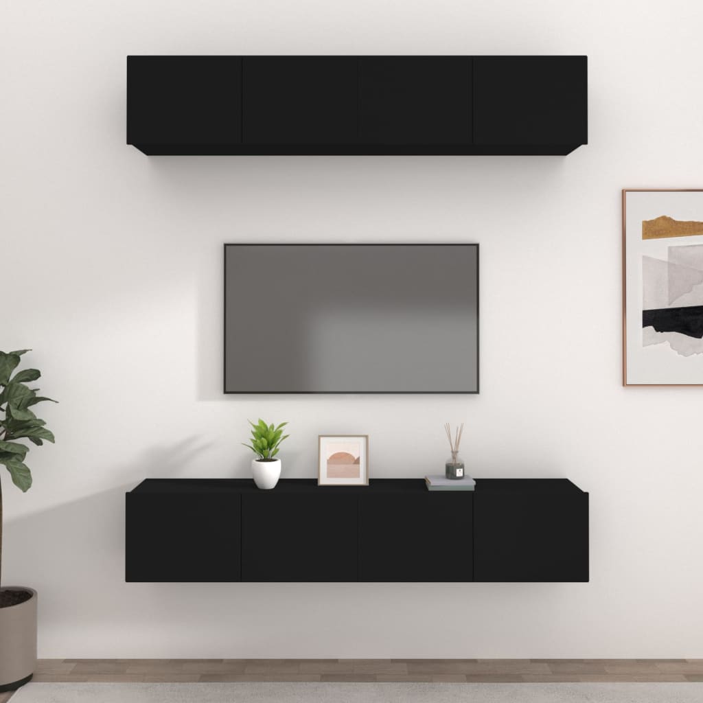 Tv Cabinets 4 Pcs Black 80X30X30 Cm Engineered Wood