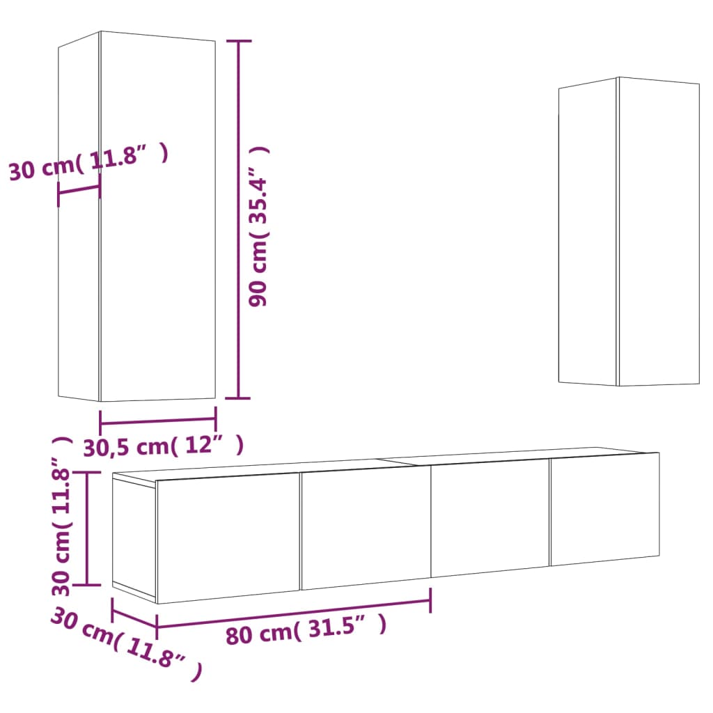 4 Piece Tv Cabinet Set Black Engineered Wood