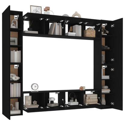 8 Piece Tv Cabinet Set Black Engineered Wood