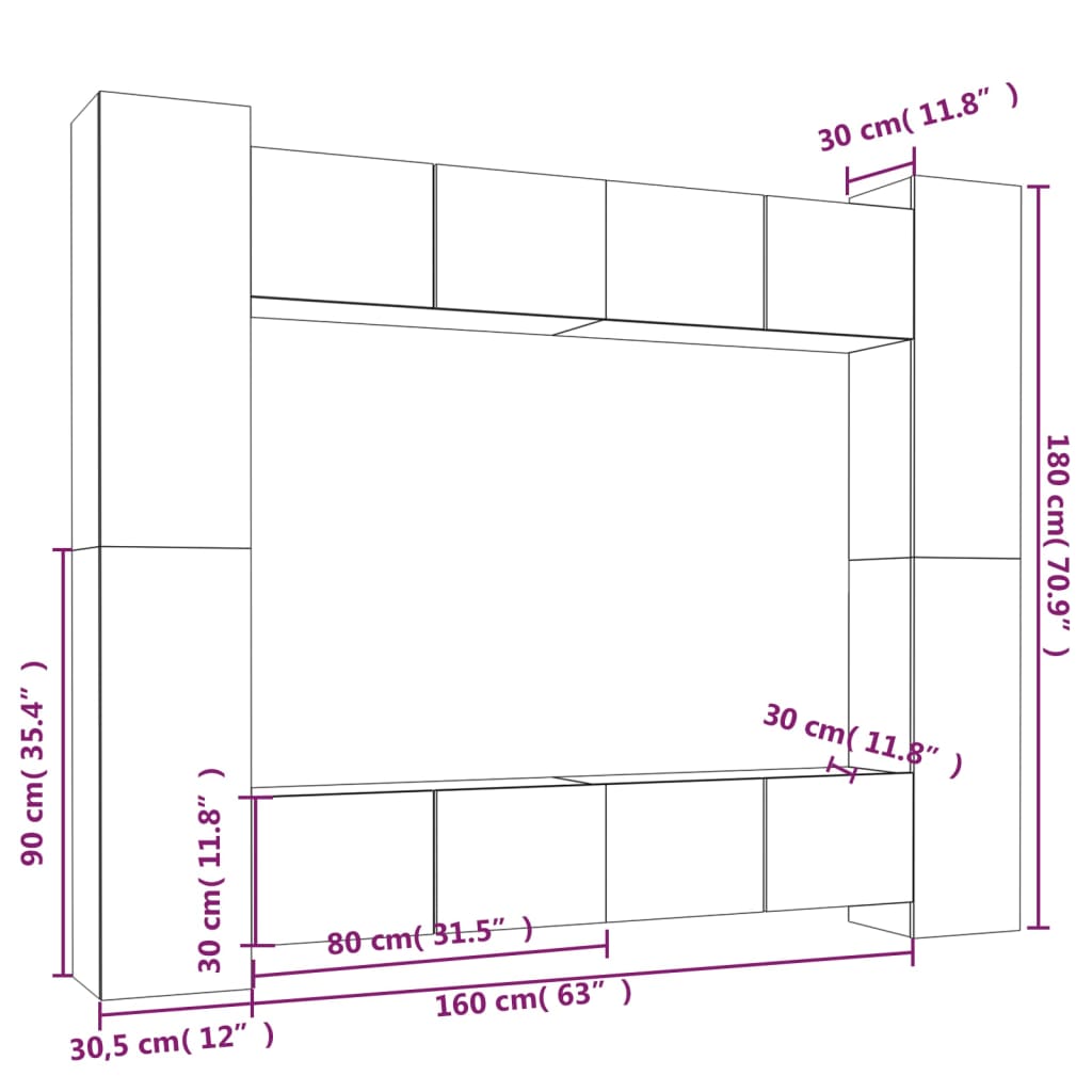 8 Piece Tv Cabinet Set Black Engineered Wood