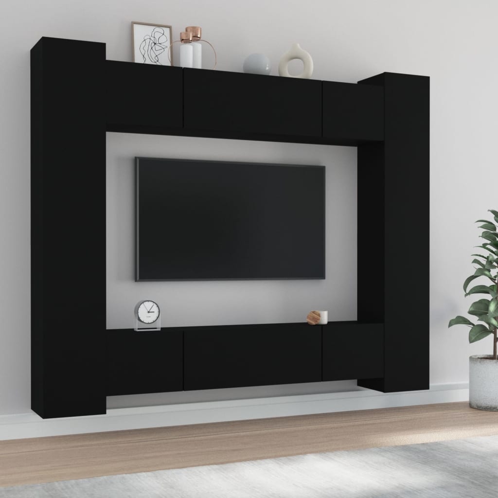 8 Piece Tv Cabinet Set Black Engineered Wood