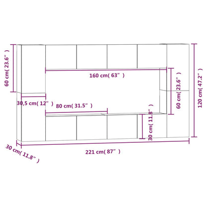 8 Piece Tv Cabinet Set White Engineered Wood