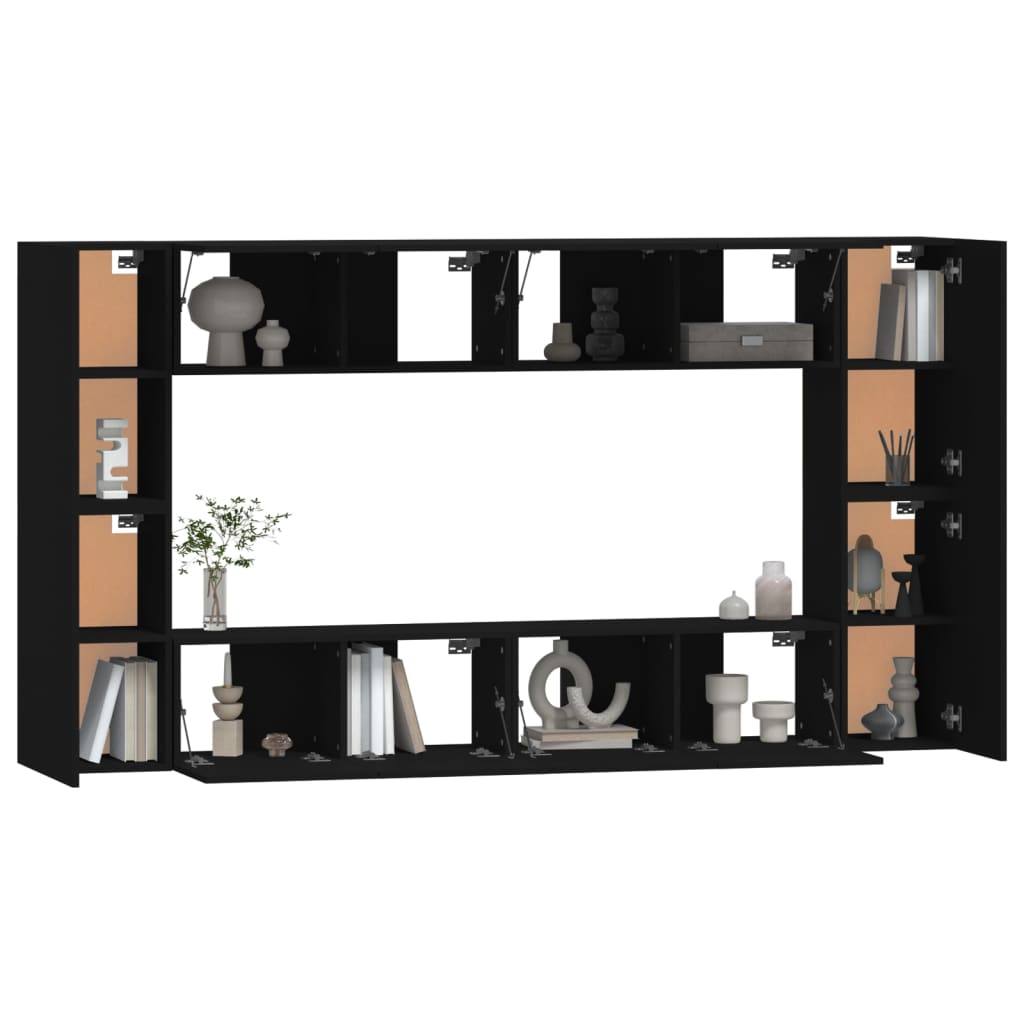 8 Piece Tv Cabinet Set Black Engineered Wood