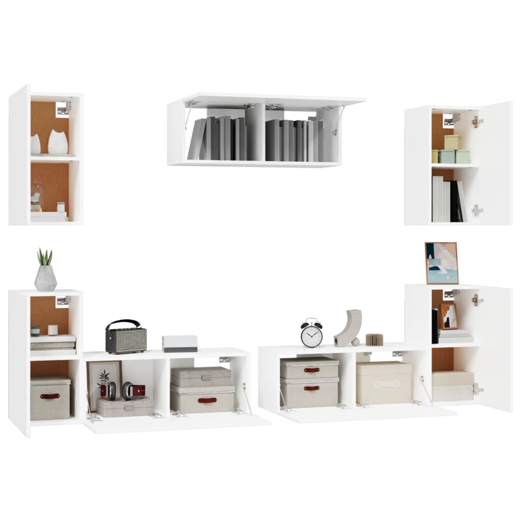 7 Piece Tv Cabinet Set White Engineered Wood