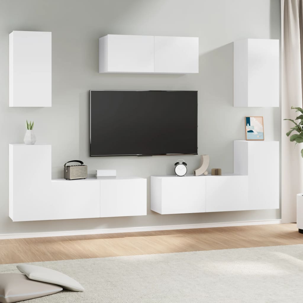 7 Piece Tv Cabinet Set White Engineered Wood