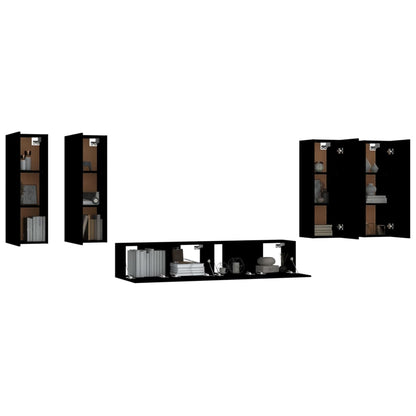 6 Piece Tv Cabinet Set Black Engineered Wood