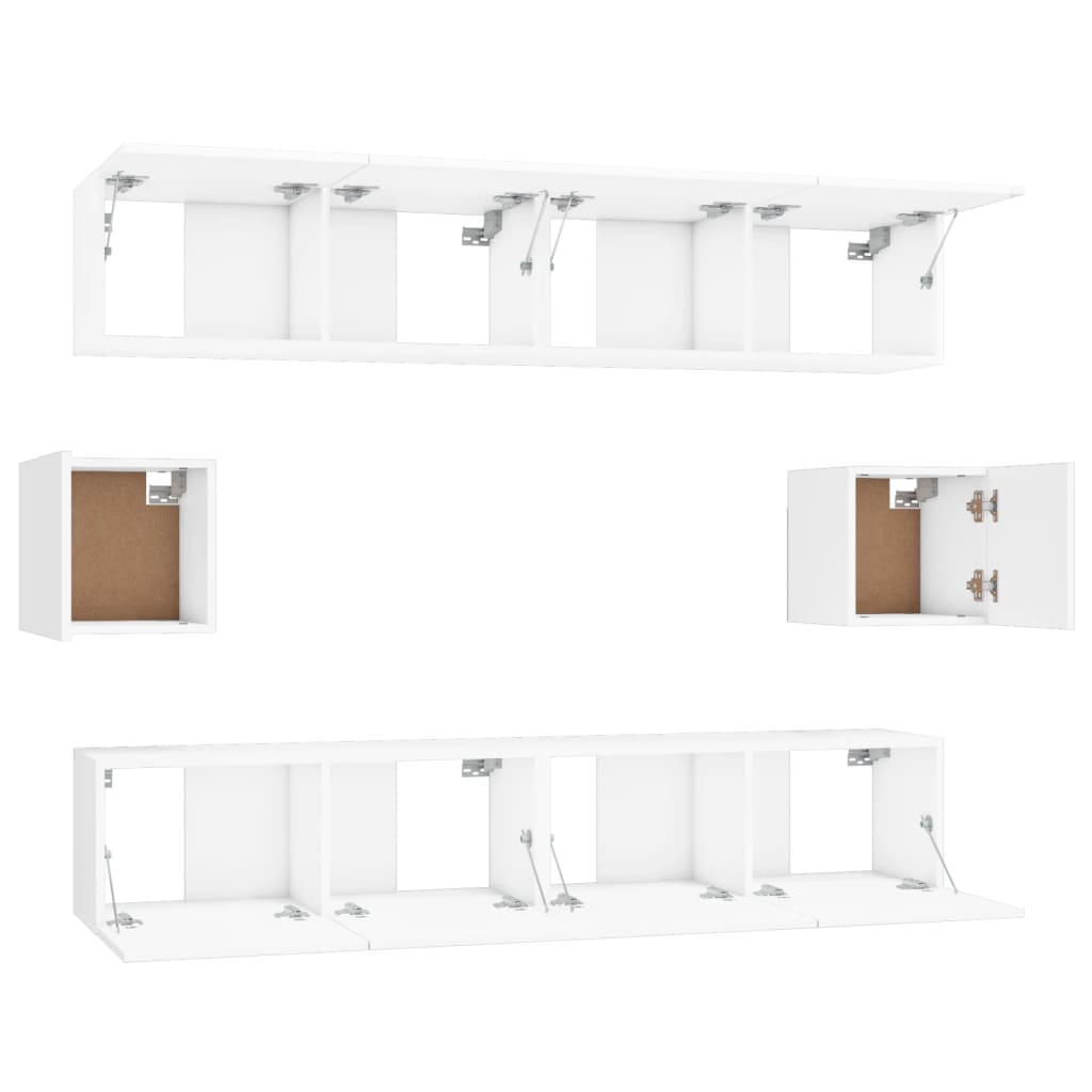 6 Piece Tv Cabinet Set White Engineered Wood