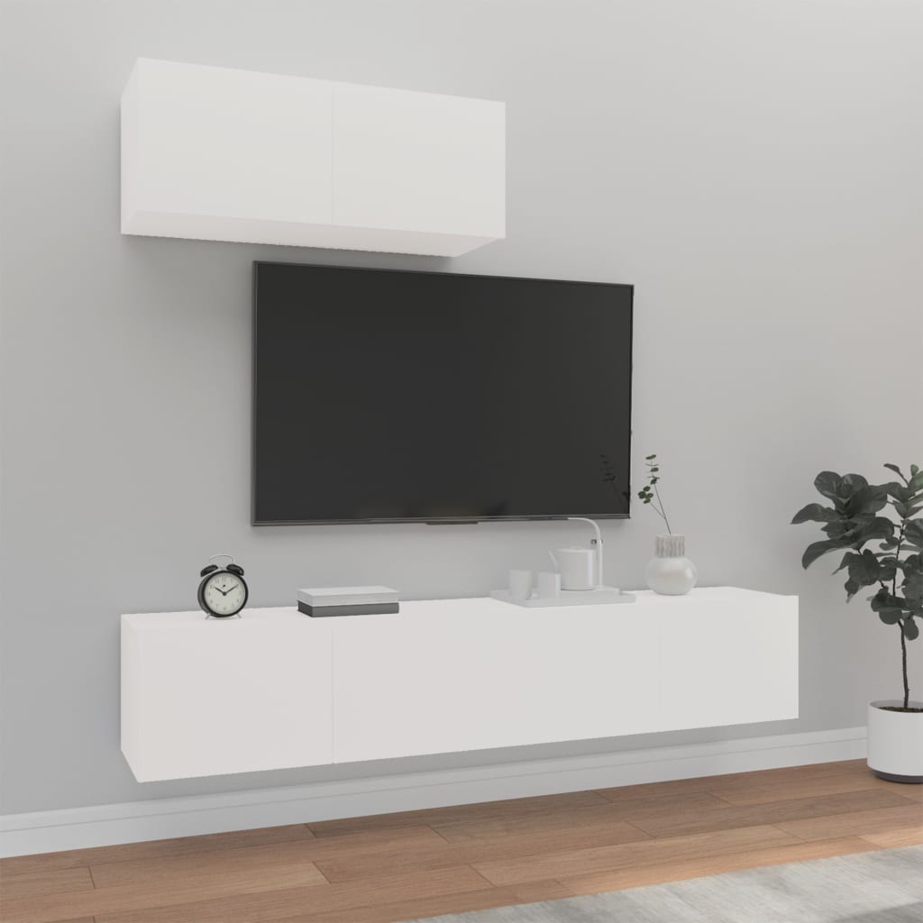 3 Piece Tv Cabinet Set White Engineered Wood