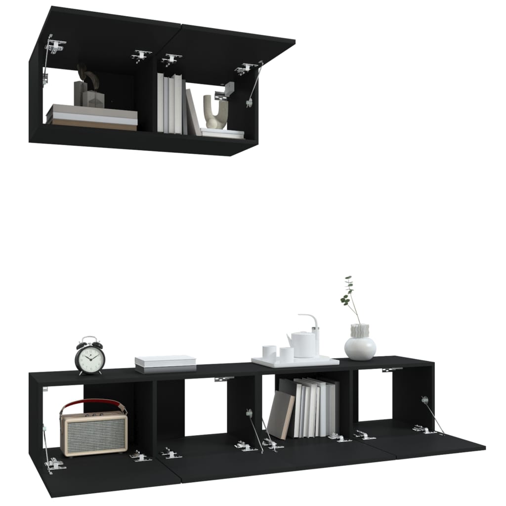 3 Piece Tv Cabinet Set Black Engineered Wood