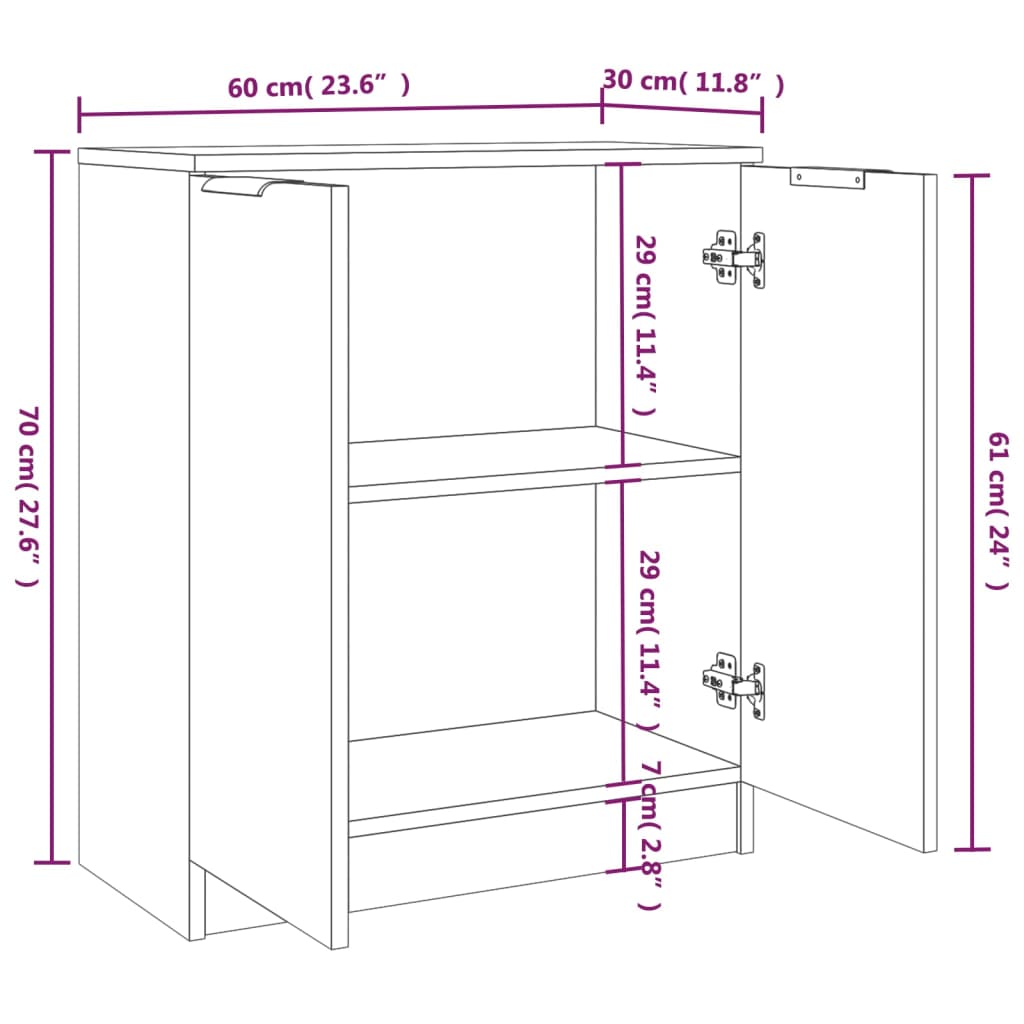 Sideboards 2 Pcs Black 60X30X70 Cm Engineered Wood