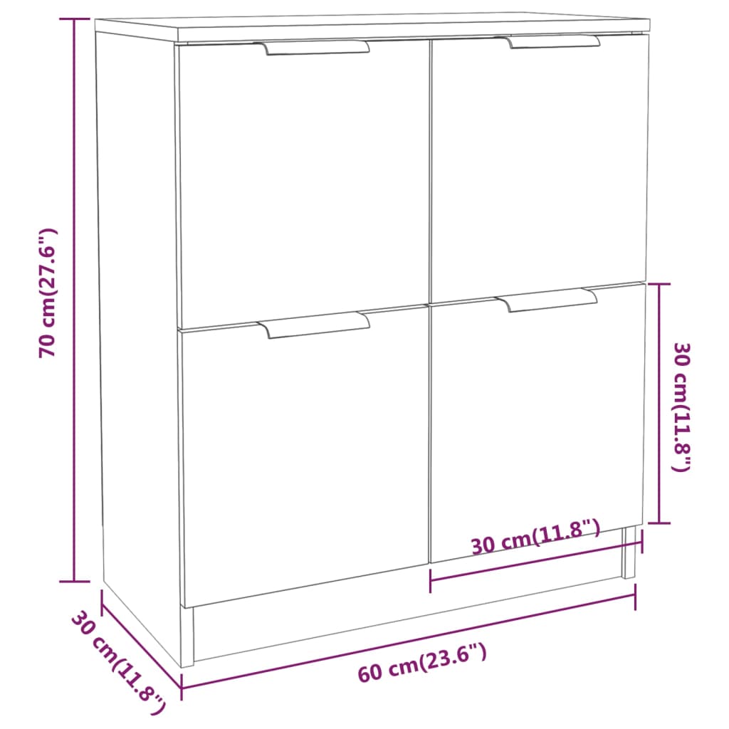 Sideboards 2 Pcs White 60X30X70 Cm Engineered Wood