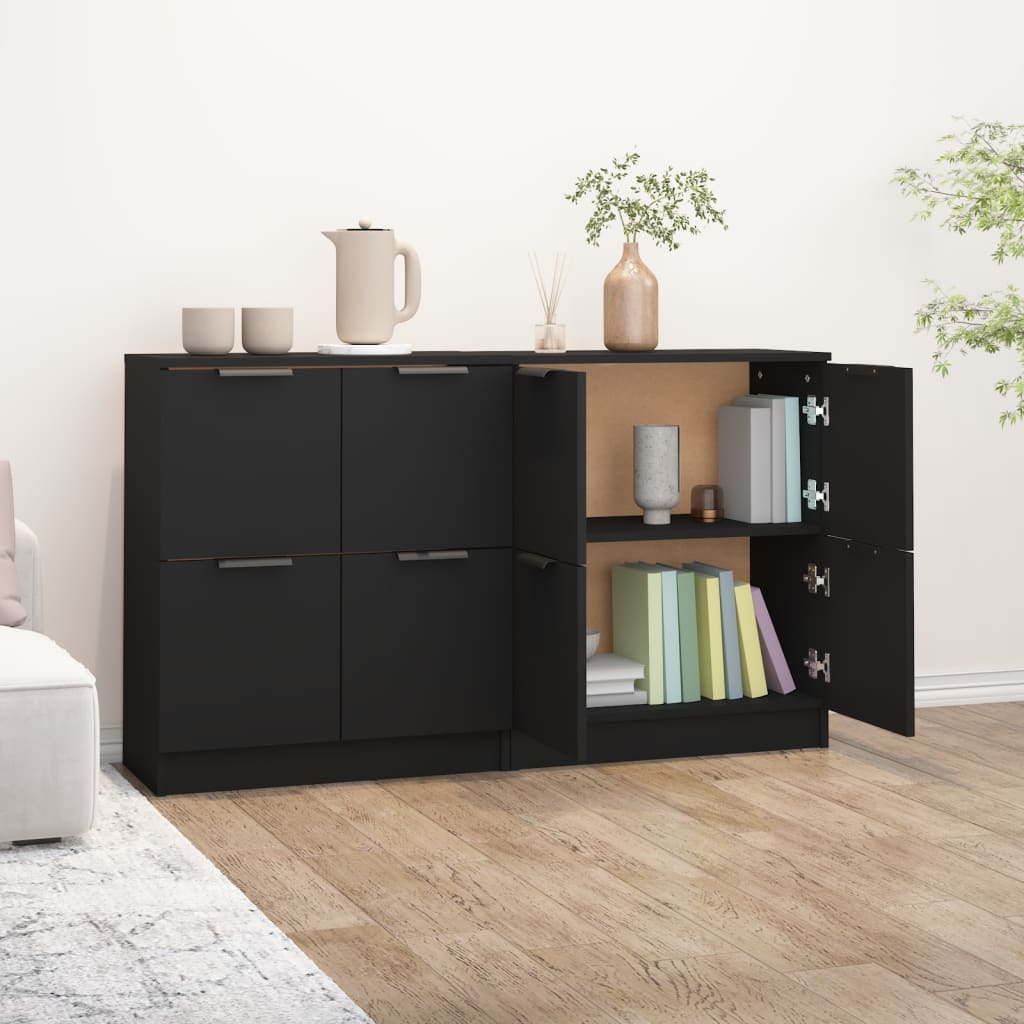 Sideboards 2 Pcs Black 60X30X70 Cm Engineered Wood