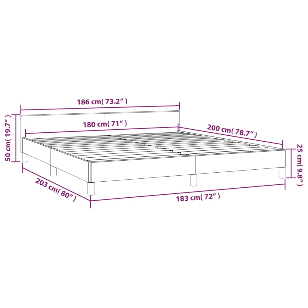 Bed Frame With Headboard Light Grey 180X200 Cm Super King Fabric