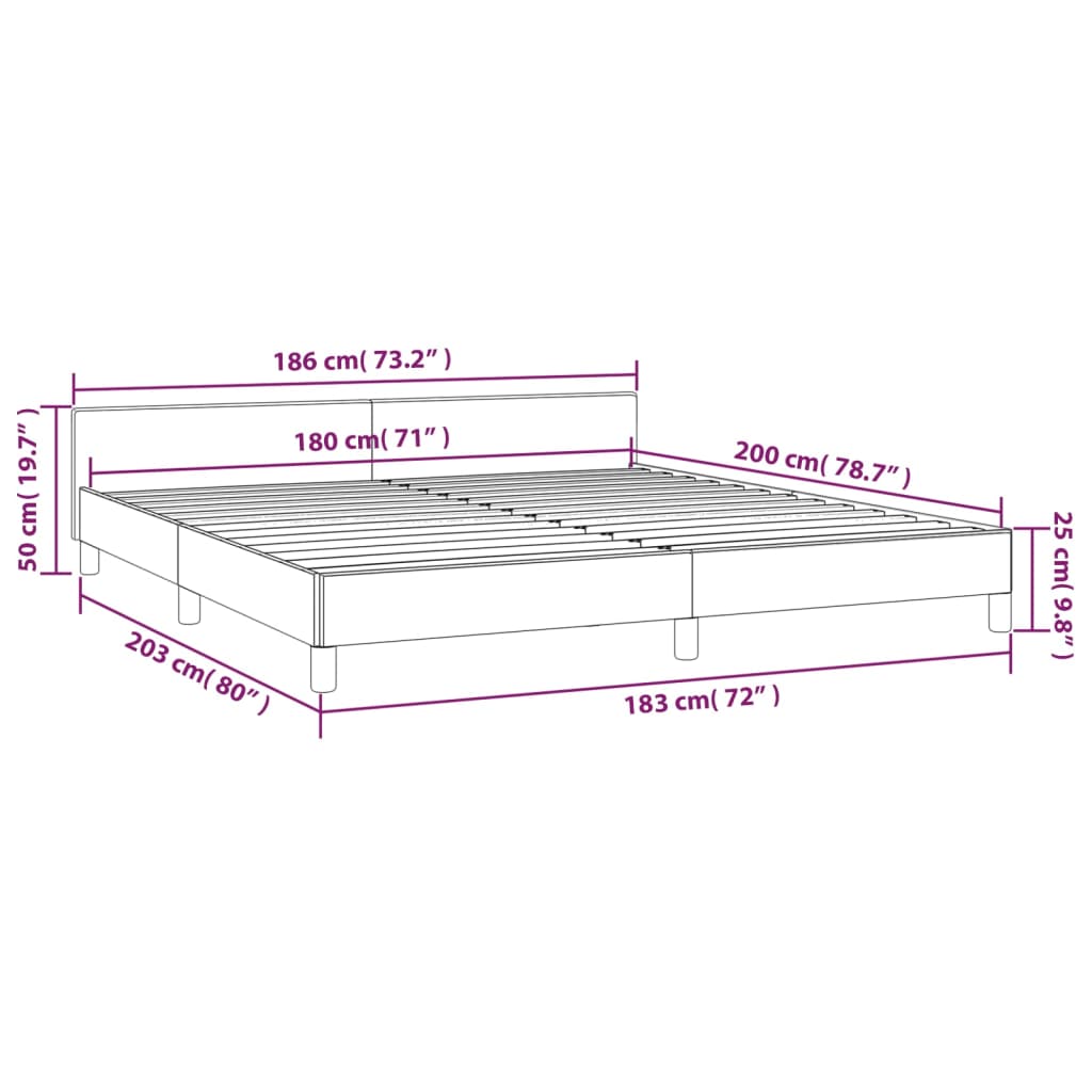 Bed Frame With Headboard Dark Grey 180X200 Cm Super King Fabric