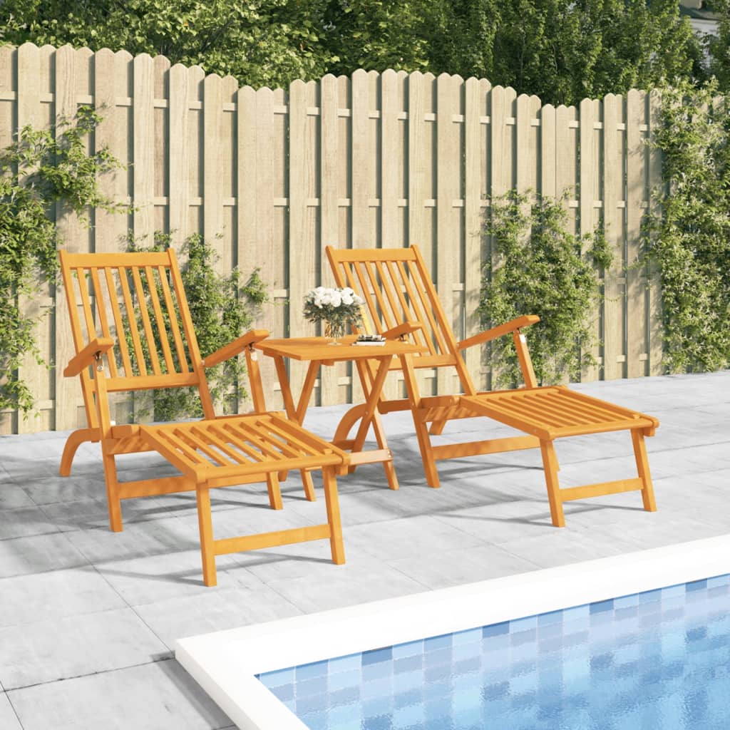 Outdoor Deck Chairs With Footrests 2 Pcs Solid Wood Acacia