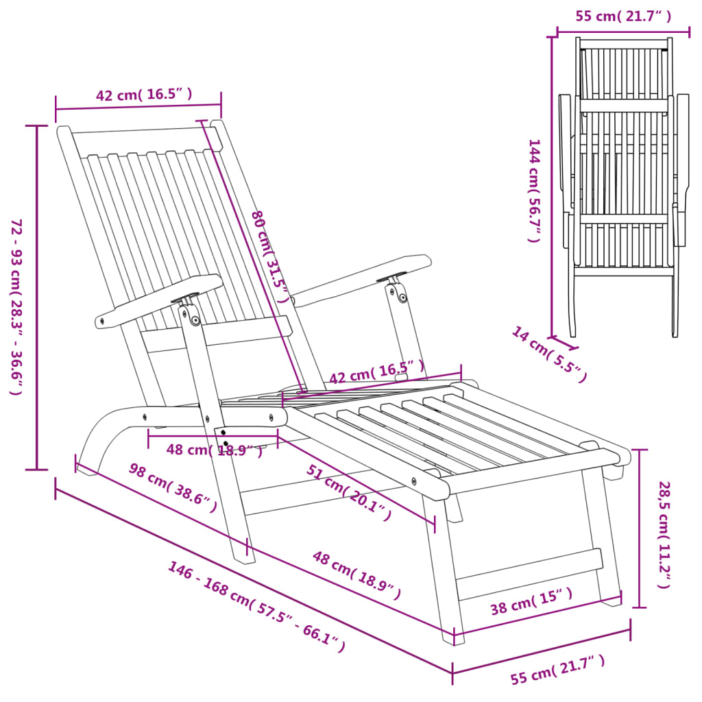 Outdoor Deck Chair With Footrest And Table Solid Wood Acacia