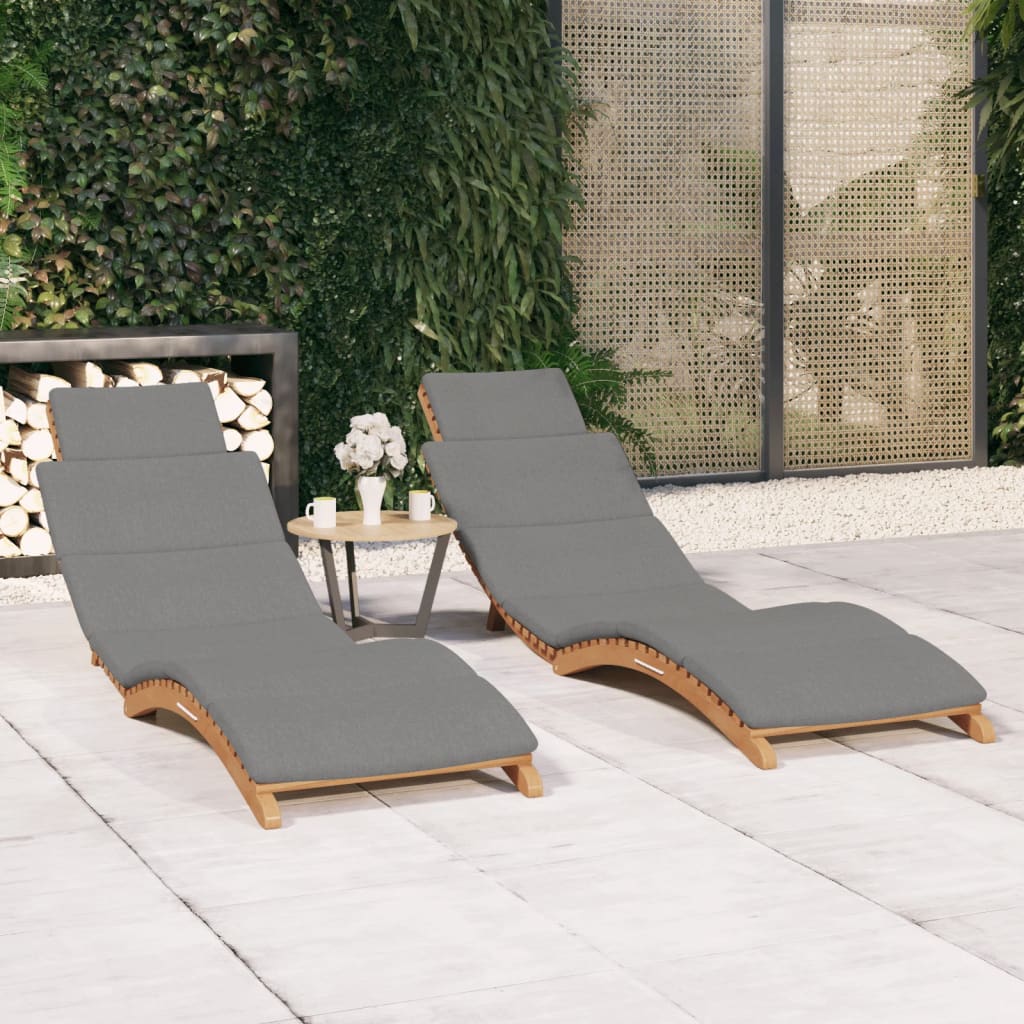 Sun Loungers 2 Pcs With Cushions Solid Wood Teak