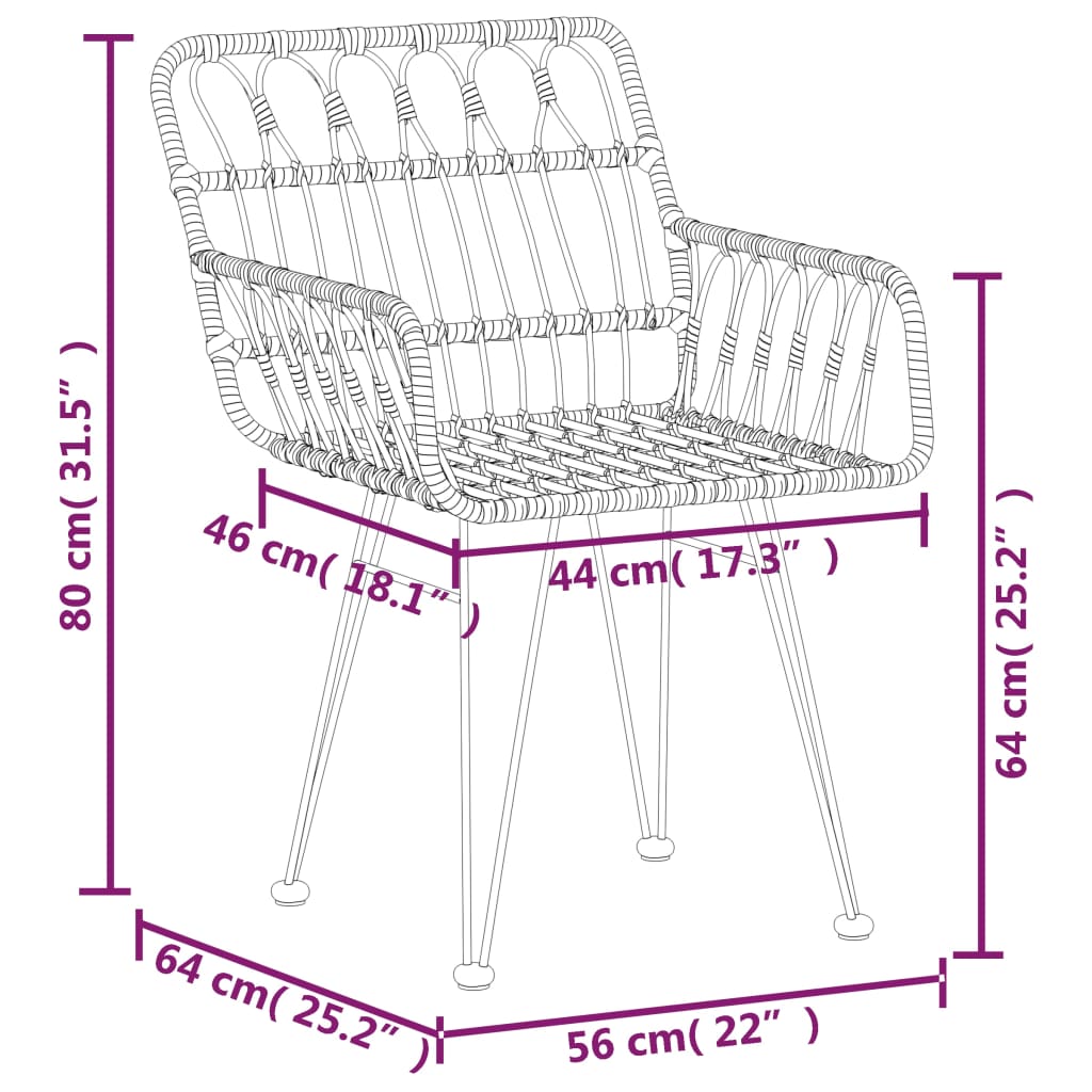 Garden Chairs 2 Pcs With Armrest 56X64X80 Cm Pe Rattan